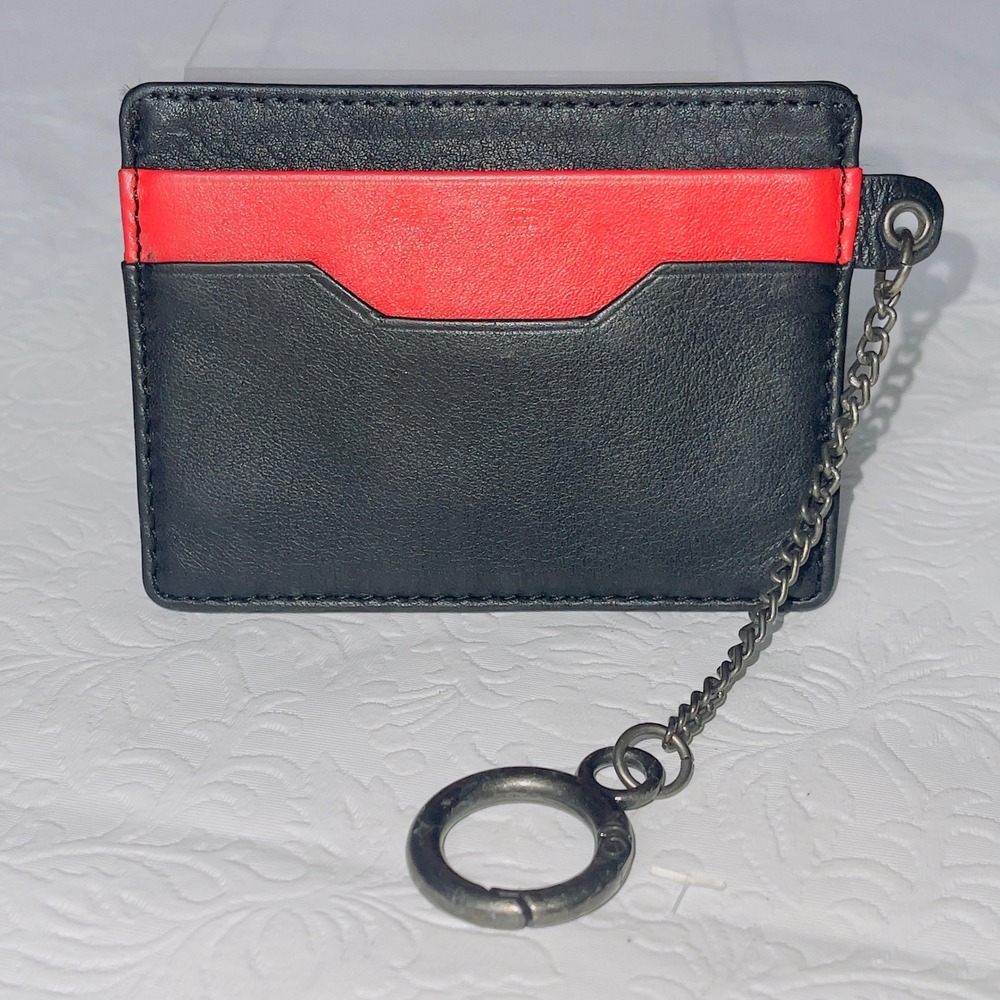 Unbranded Unisex Leather Card Holder OS Black Red Slim Keychain Wallet